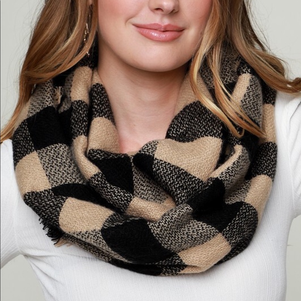 Jocelyn Taupe Buffalo Check Infinity Scarf